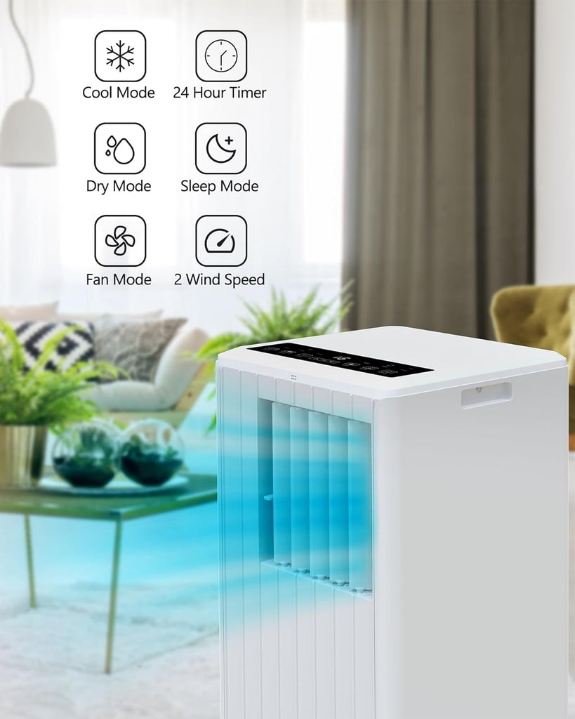 8000 BTU Portable Air Conditioner - 3 in-1 Cooling, Dehumidifier & Fan with Quiet Operation, Sleep Mode