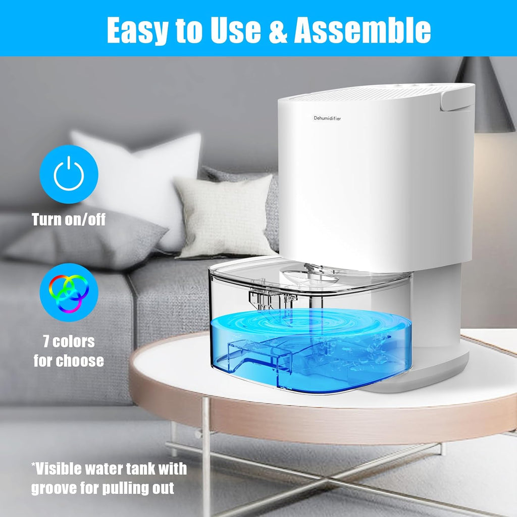Dehumidifiers for Home 35OZ Small Dehumidifier for Bedroom 2500 Cubic Feet(350sq ft) with 7 LED Lights