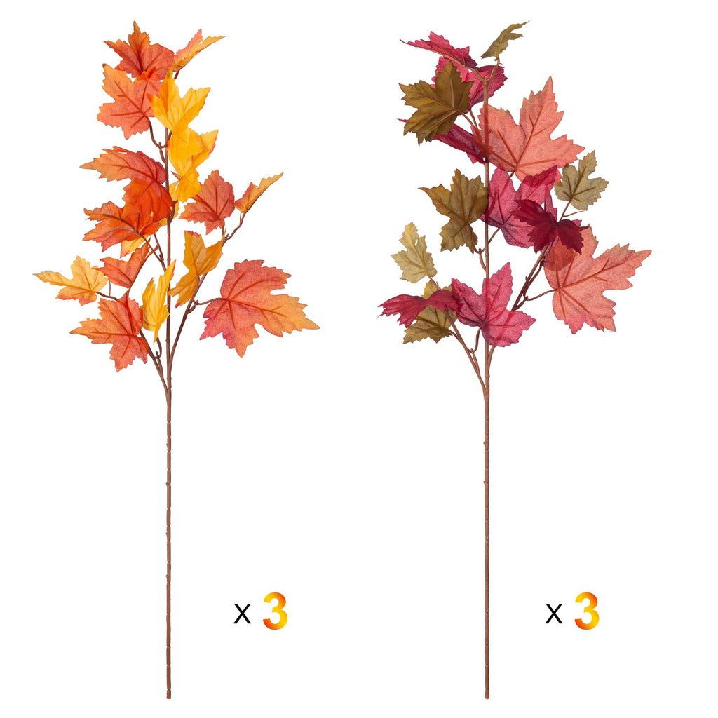 Artificial Fall Maple Leaves Stem, 21.6" Fake Branches, 6PCS