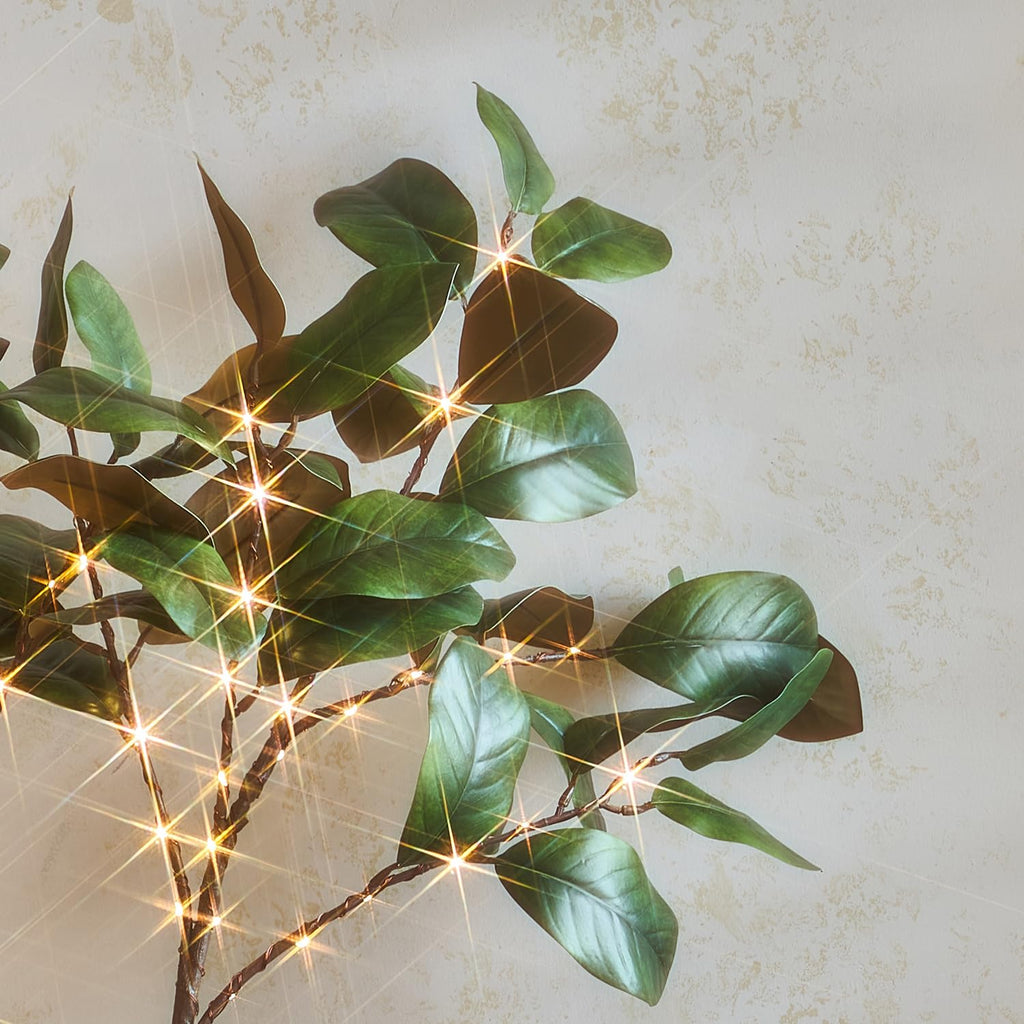 Lighted Magnolia Branches with Timer 32IN Battery Operated or USB Plug in, Faux Greenery Willow Branch with Lights 60