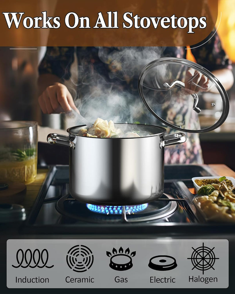 7-Piece Tri-Ply Clad Stainless Steel Cookware Pots & Pans Set | Fully Clad Stockpot & Saucepan with Lids, Fry Pan