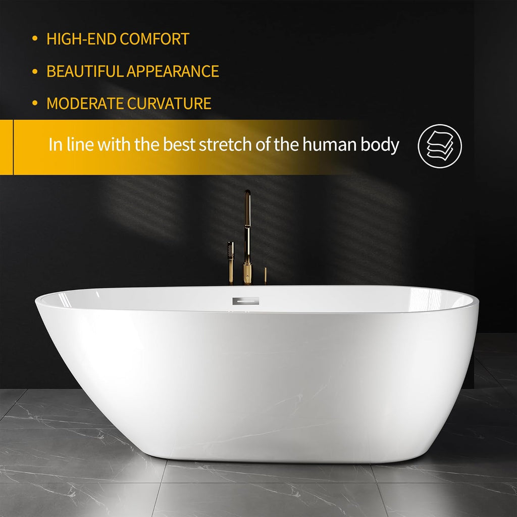 67" Premium Lucite Freestanding Bathtub, Deep Soaking Upright Tub with Matte Drain & Black Water Bypass