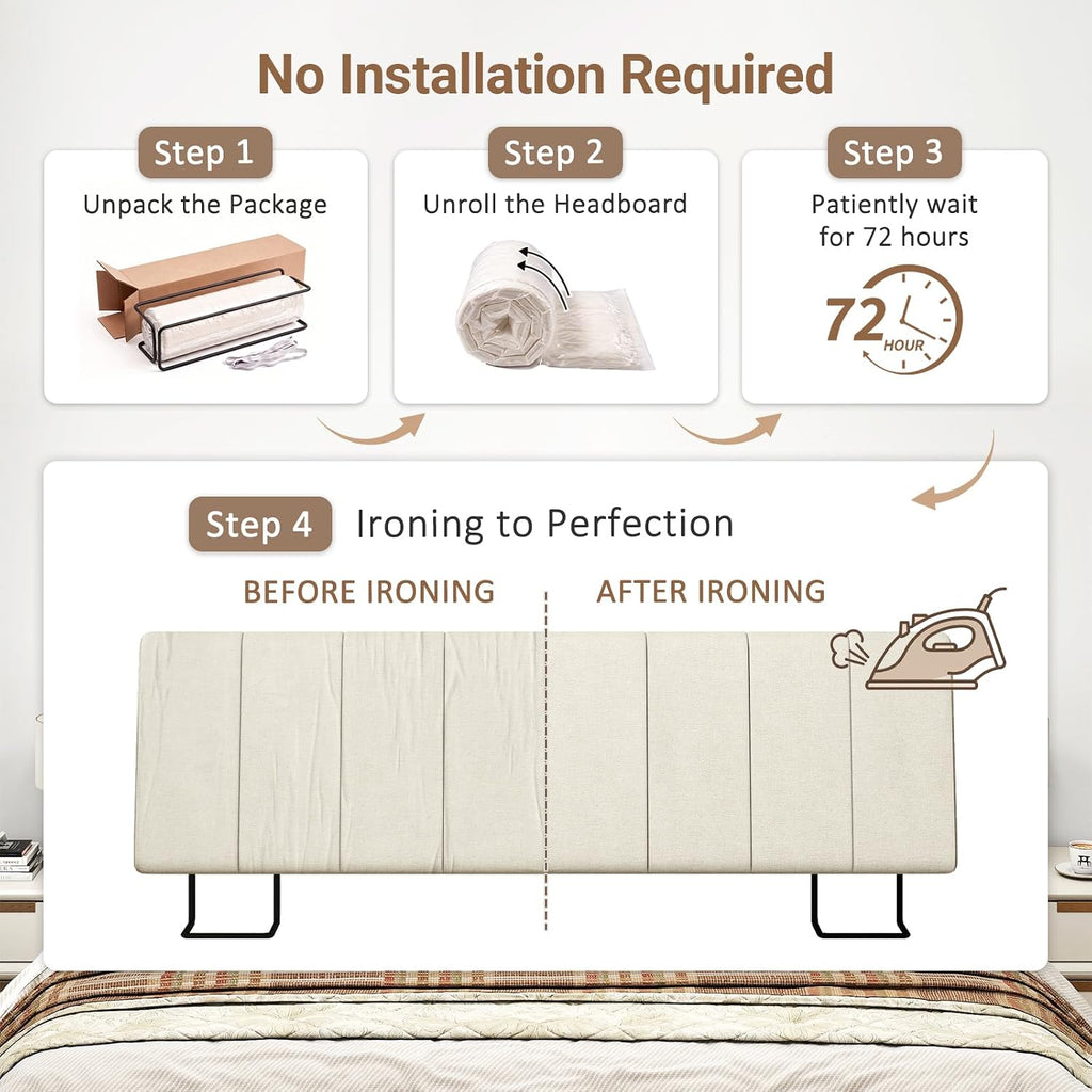 King Headboard Only-No Assembly, Upholstered Headboard King Linen Fabric Modern Style Headboards Extra-Thick, Beige