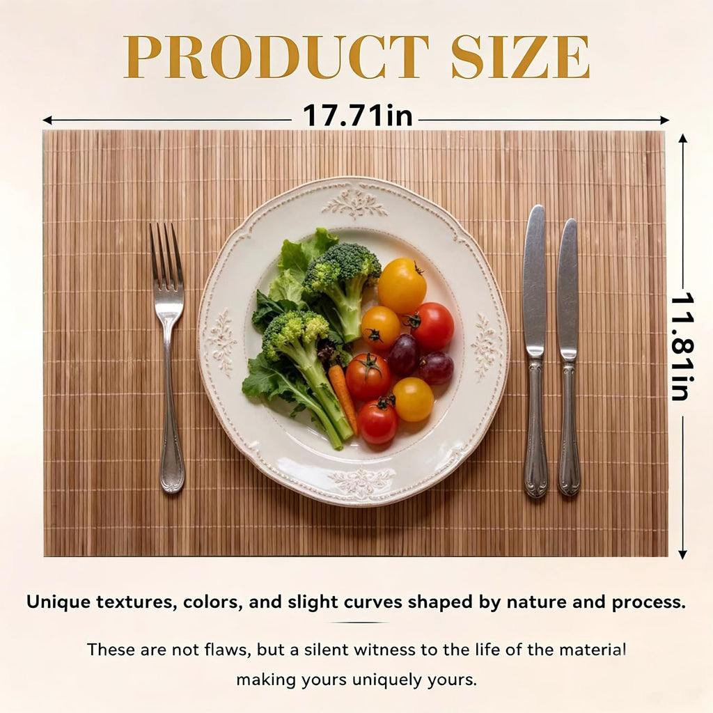 4-Pack Bamboo Placemats,Woven Heat-Resistant Rectangular Table Mats,Natural Dining Place Mats,Rustic Japanese Style