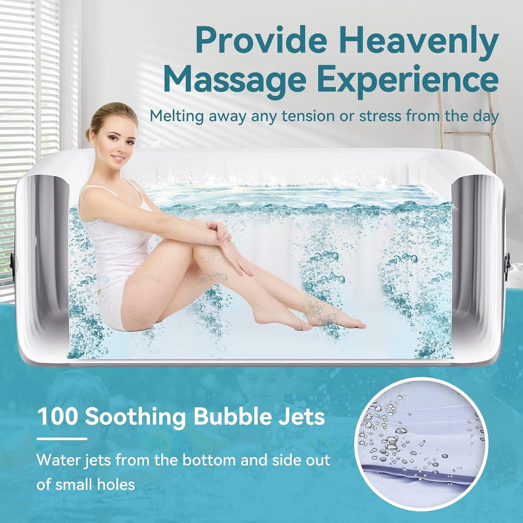 Inflatable Hot Tub with LED Lights, 2 Person Oval Portable Blow up Hot Tub Spa with Side Table, Leak-Proof PVC