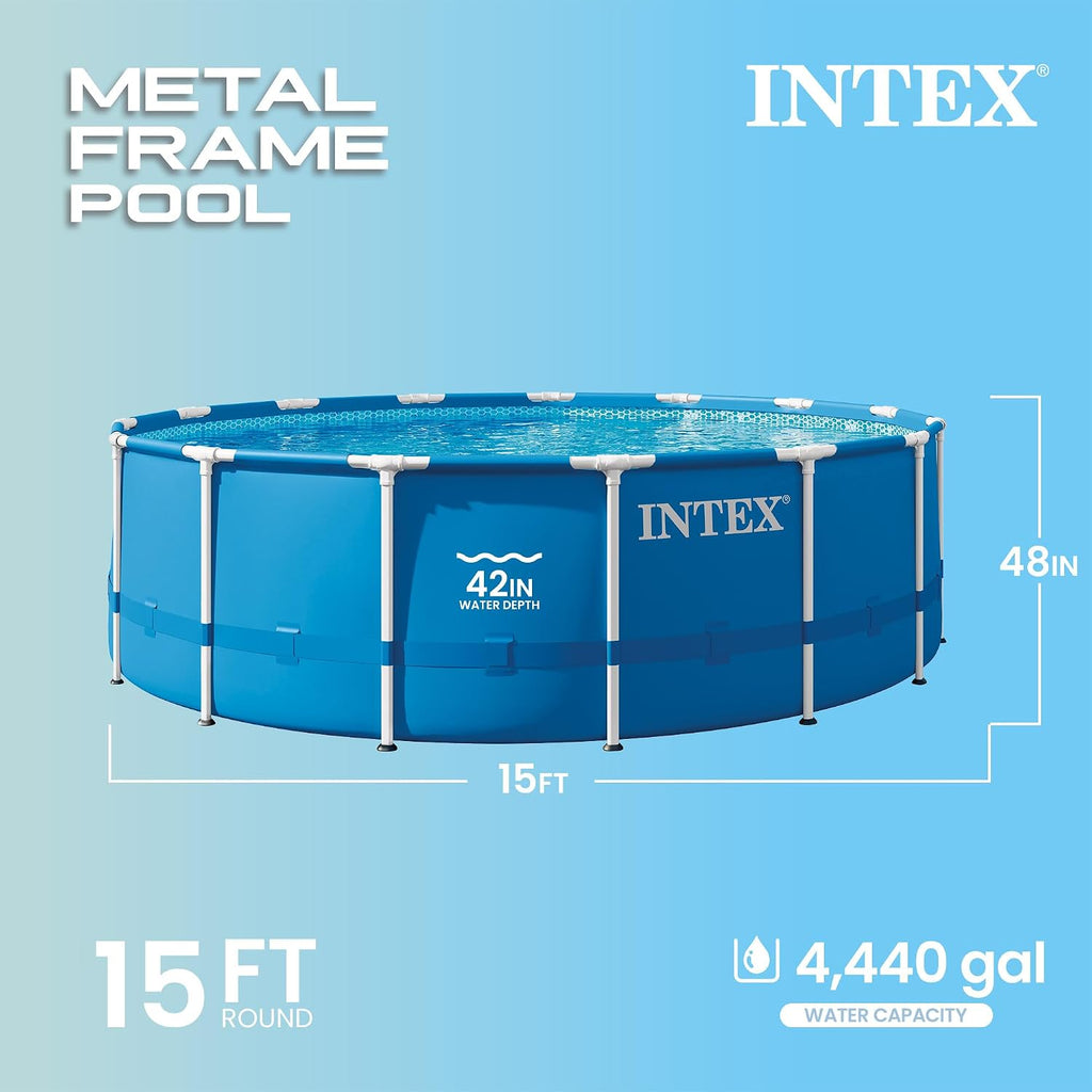 28241EH Metal Frame Above Ground Swimming Pool Set: 15ft x 48in - Includes 1000 GPH Cartridge Filter Pump - Removable