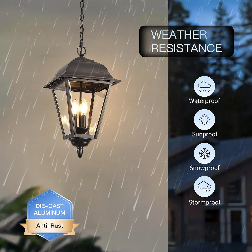 Outdoor Pendant Light, 3-Light Exterior Hanging Porch Light