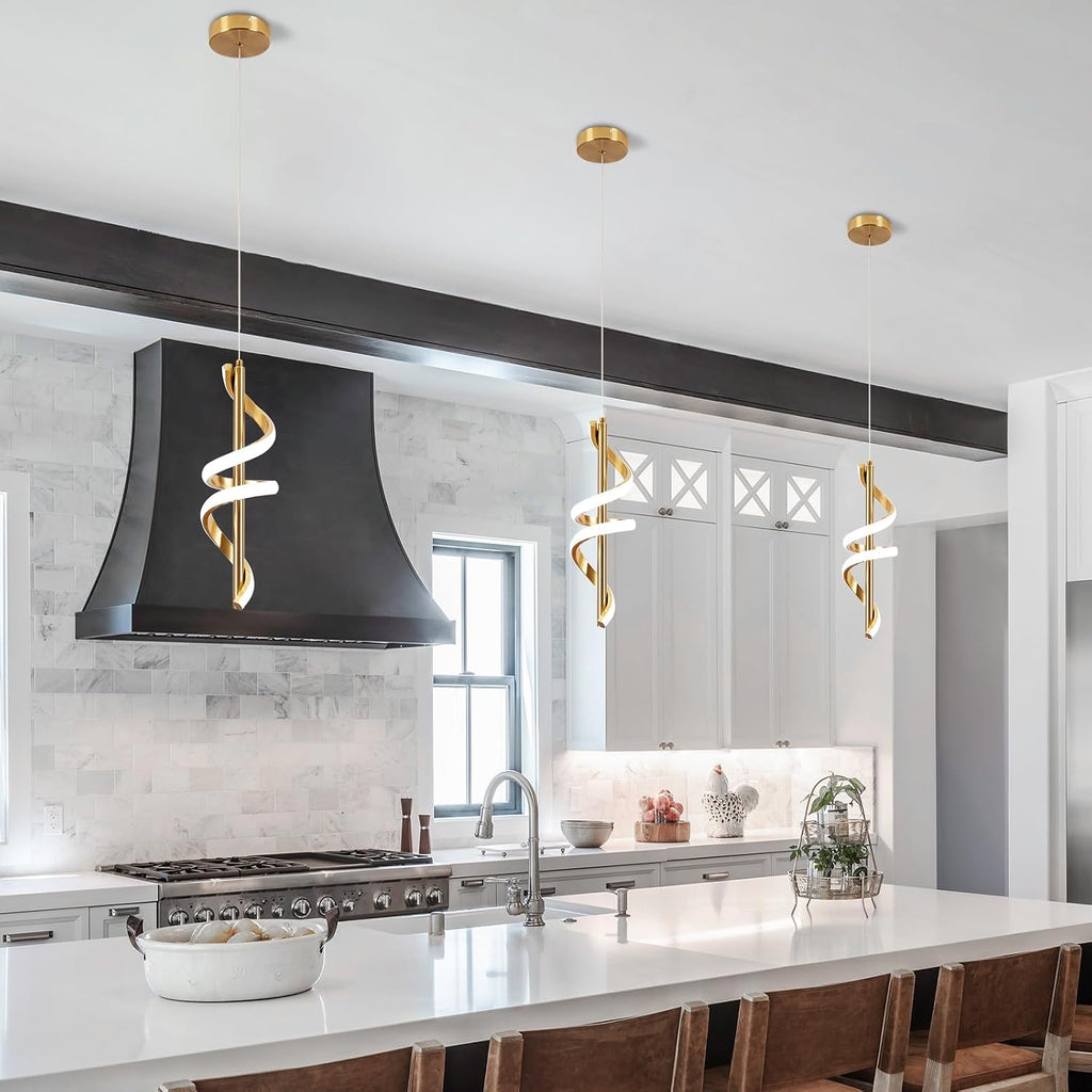 Spiral Led Pendant Light Fixtures, 5500K Gold Modern Led Pendant Light Kitchen Island, Adjustable Height Kitchen