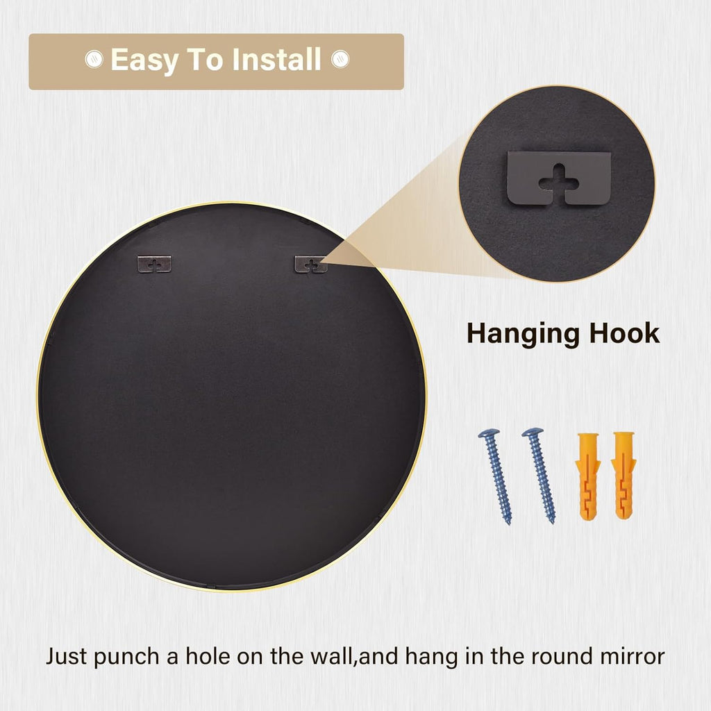 Round Mirror 30 Gold Wall Mounted Circle Mirrors Vanity Mirror with Brushed Aluminum Alloy Frame Modern Decoration
