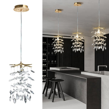 8.3" Crystal Pendant Light Island, Modern Gold Tree Branch Chandelier, Luxury Round K9 Crystal Raindrop Pendant Light