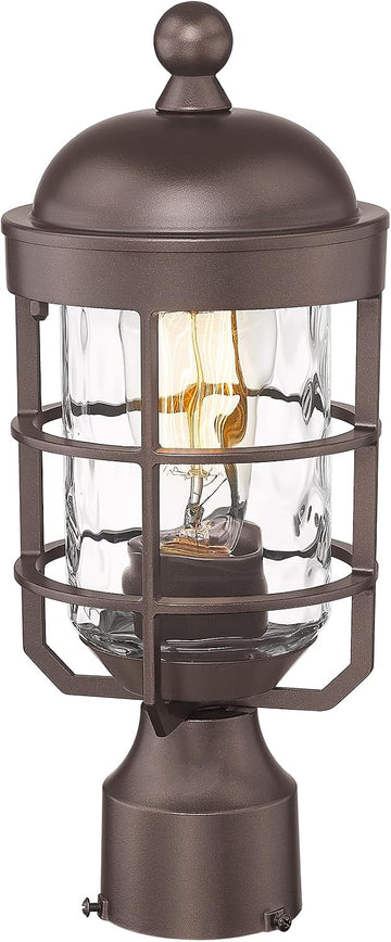 Outdoor Post Lights Lamp Post Light Fixture with Water Ripple Glass Industrial Lantern Cage