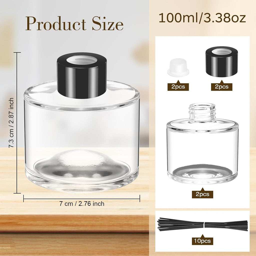 Set Reed Diffuser Bottles, 100ml Glass Jars with Stick, Clear - Set of 2