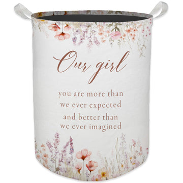 Baby Girl Laundry Basket, Boho Floral Wildflower Waterproof Collapsible Laundry Hamper Dirty Clothes Storage Toy Bin