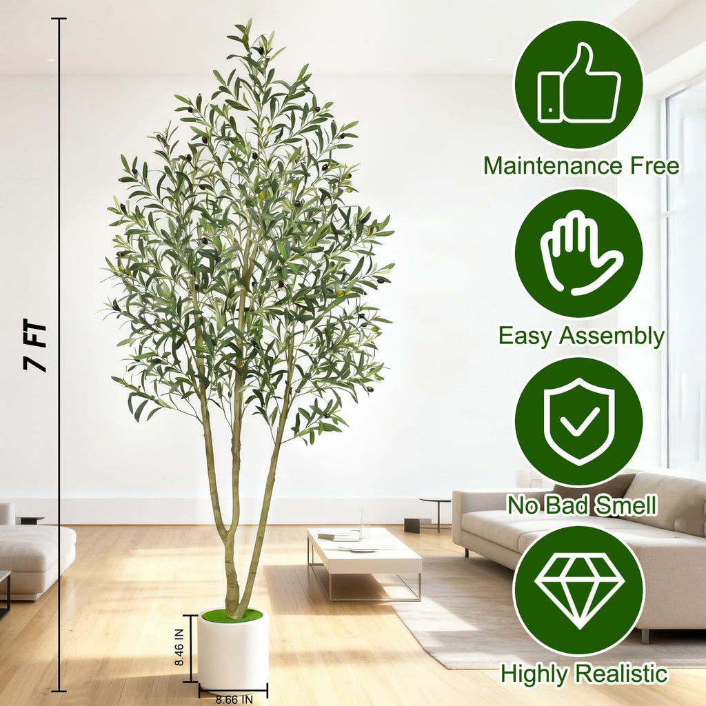 Faux Olive Tree 7FT Tall Olive Trees Artificial Indoor with Planter