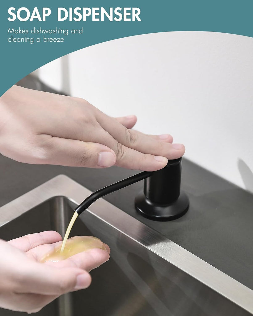 Matte Black LED Kitchen Faucet with Soap Dispenser Pull-Down Sprayer | Modern Single Handle Spring Kitchen Sink