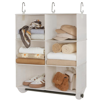 Hanging Closet Organizer with Rod, 6 Sections, 3 Tiers