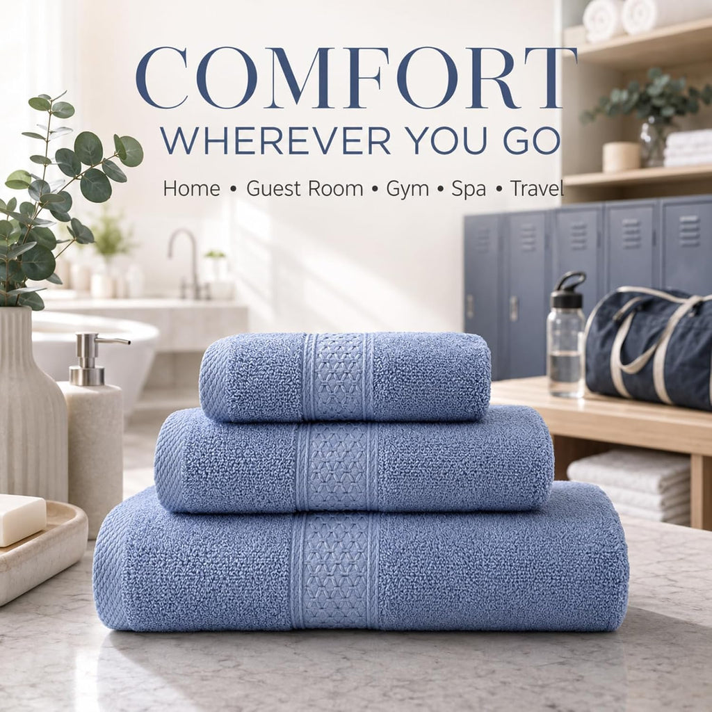 Onuia Luxury Bath Towels Set, 3 Piece Egyptian Cotton Towel Set with Large Bath Towel, Hand Towel and Washcloth