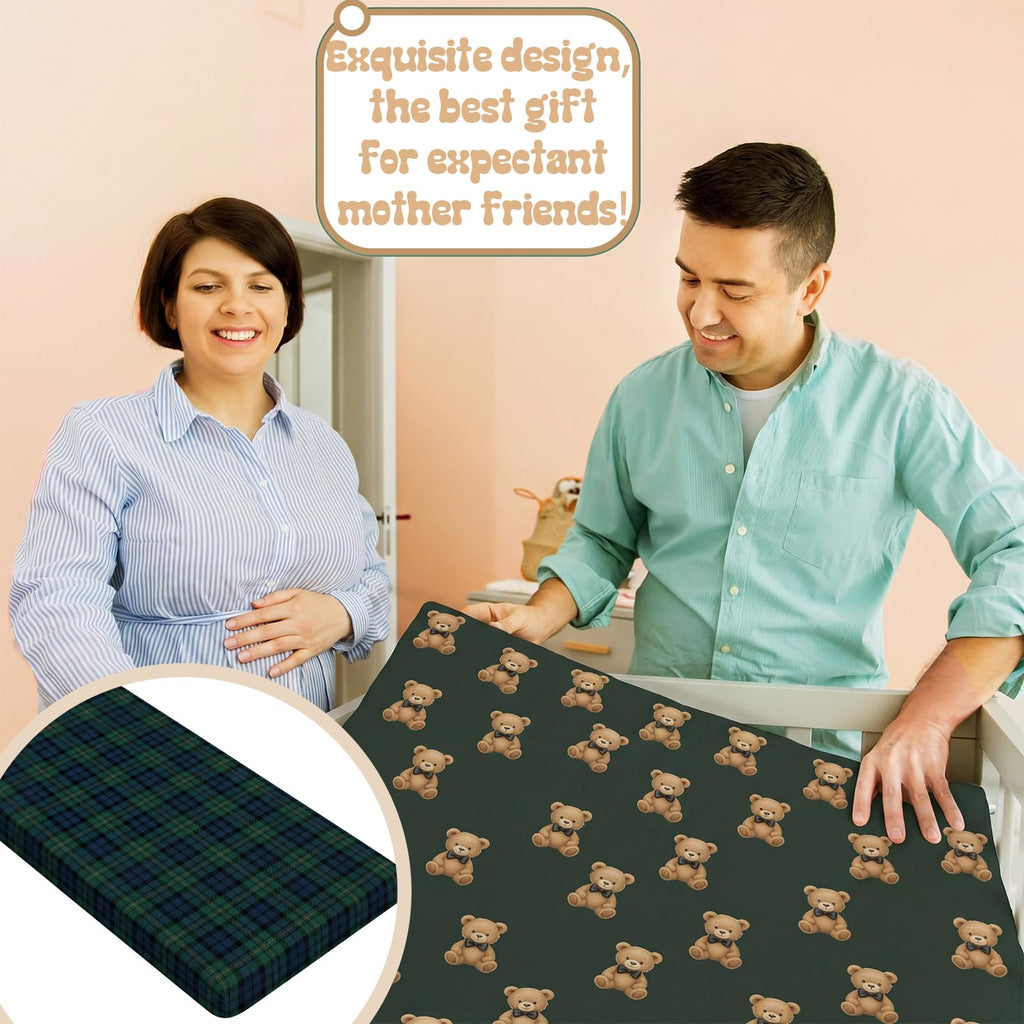 2 Pack Tartan Plaids Bear Fitted Crib Sheet, Stretchy
