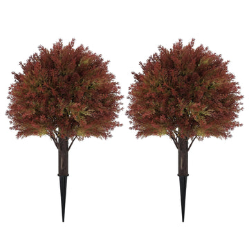 24" Artificial Fall Outdoor Plants, Faux Cedar Bushes & Shrubs, Set of 2
