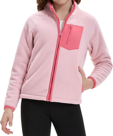 Girls Fleece Jacket Full Zip Up Double Layer Sherpa with Pockets