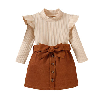 Toddler Baby Girl Fall Winter Skirt Set Turtleneck Ribbed Long Sleeve T-Shirt Top & Plaid Skirts Dress 2Pcs Outfits