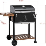 24-Inch Charcoal BBQ Smoker Grill with Folding Table, Handle, and Medium Cooking Area for Outdoor Patio, Garden, and Backyard