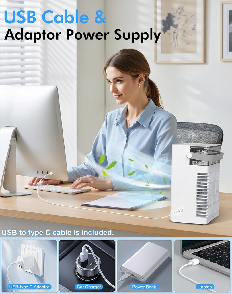 Portable Air Conditioners, Air Cooler Evaporative Personal Mini AC with Remoter, 4 Wind Speed, 2-4-6H Timer, 2 Modes