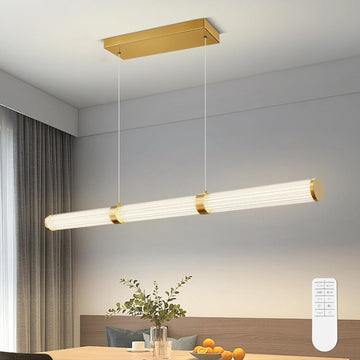 Modern Linear Chandelier Gold Linear Pendant Light Fixture, LED Dimmable Island Chandelier for Kitchen Island