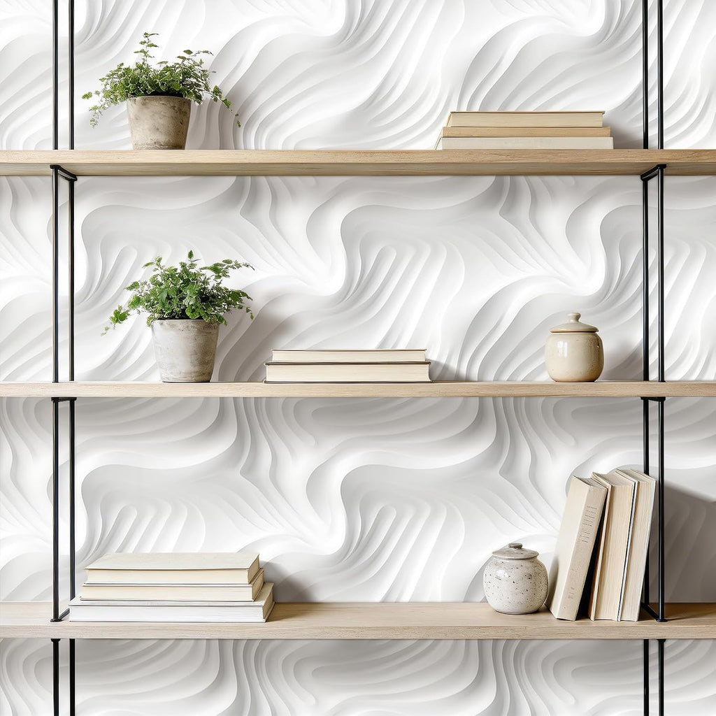 Modern Peel and Stick Wallpaper Grey White Minimalist Wave 3D Effect Wallpaper Self Adhesive Easy Removable Bedroom