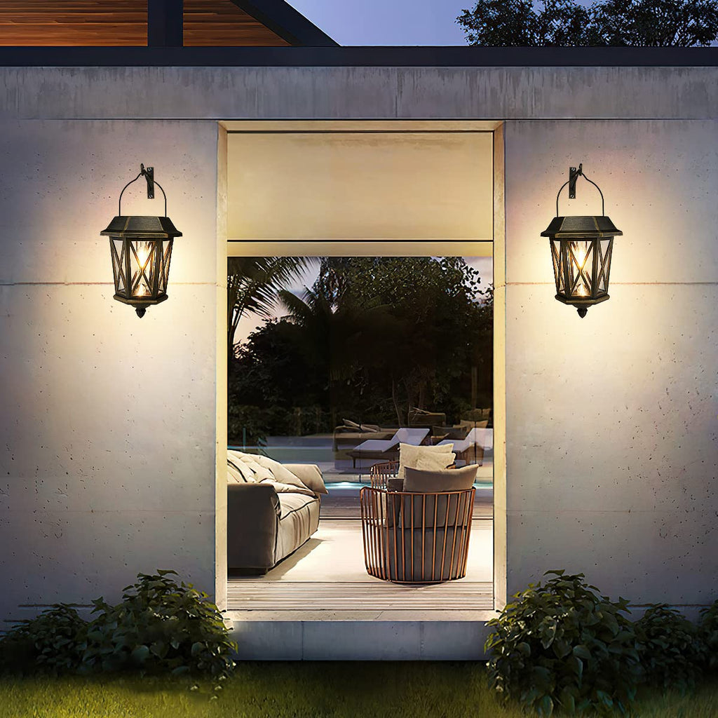 Solar Lantern Outdoor Waterproof, Metal Solar Lights Outdoor with Clear Glass, LED Solar Powered Lights Wall Mount