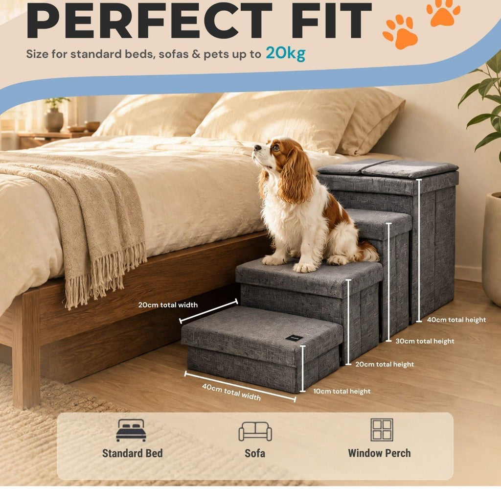 Dog Steps for high Bed with Cushion, Foldable Dog Stairs for Small Medium or Large Dogs Puppy with Storage for Bed or