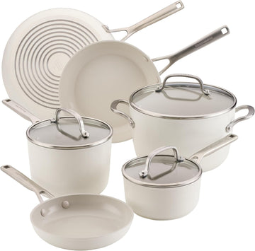 Hard-Anodized Ceramic Induction Cookware Set, 9-Piece Pots and Pans, Porcelain White