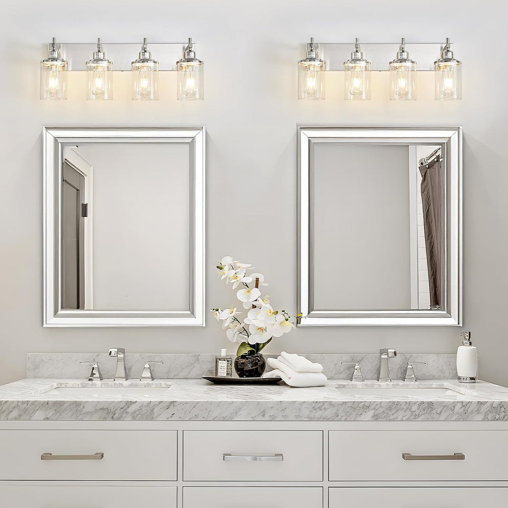 4-Light Brushed Nickel Bathroom Light Fixture Over Mirror Modern Bathroom Vanity Light Vintage Wall Lighting with