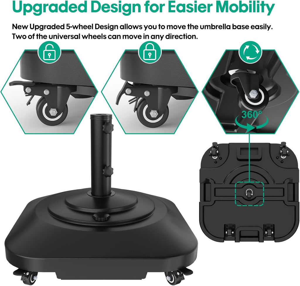 Umbrella Base with Wheels, Umbrella Stand Base Heavy Duty 100lb Windproof