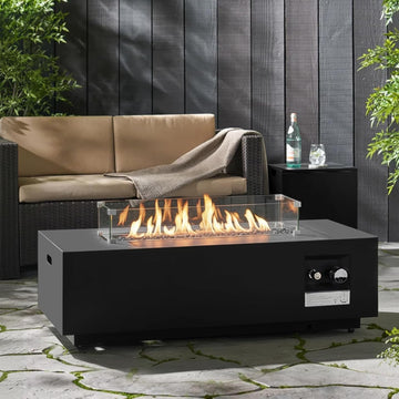 42'' Outdoor Propane Fire Pit Table, 50,000 BTU Rectanle Natural Gas Fire Pits with Tank Cover Wind Guard