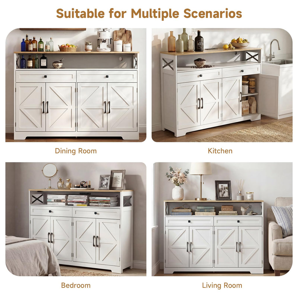 Sideboard Buffet Cabinet with Storage, 47" Kitchen Buffet Cabinet with Charging Station, Farmhouse Coffee Bar Station