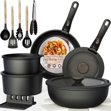 21 Pcs Pots and Pans Set Non Stick, Ceramic Cookware Set Detachable Handle, RV Kitchen Cooking Set Removable Handles