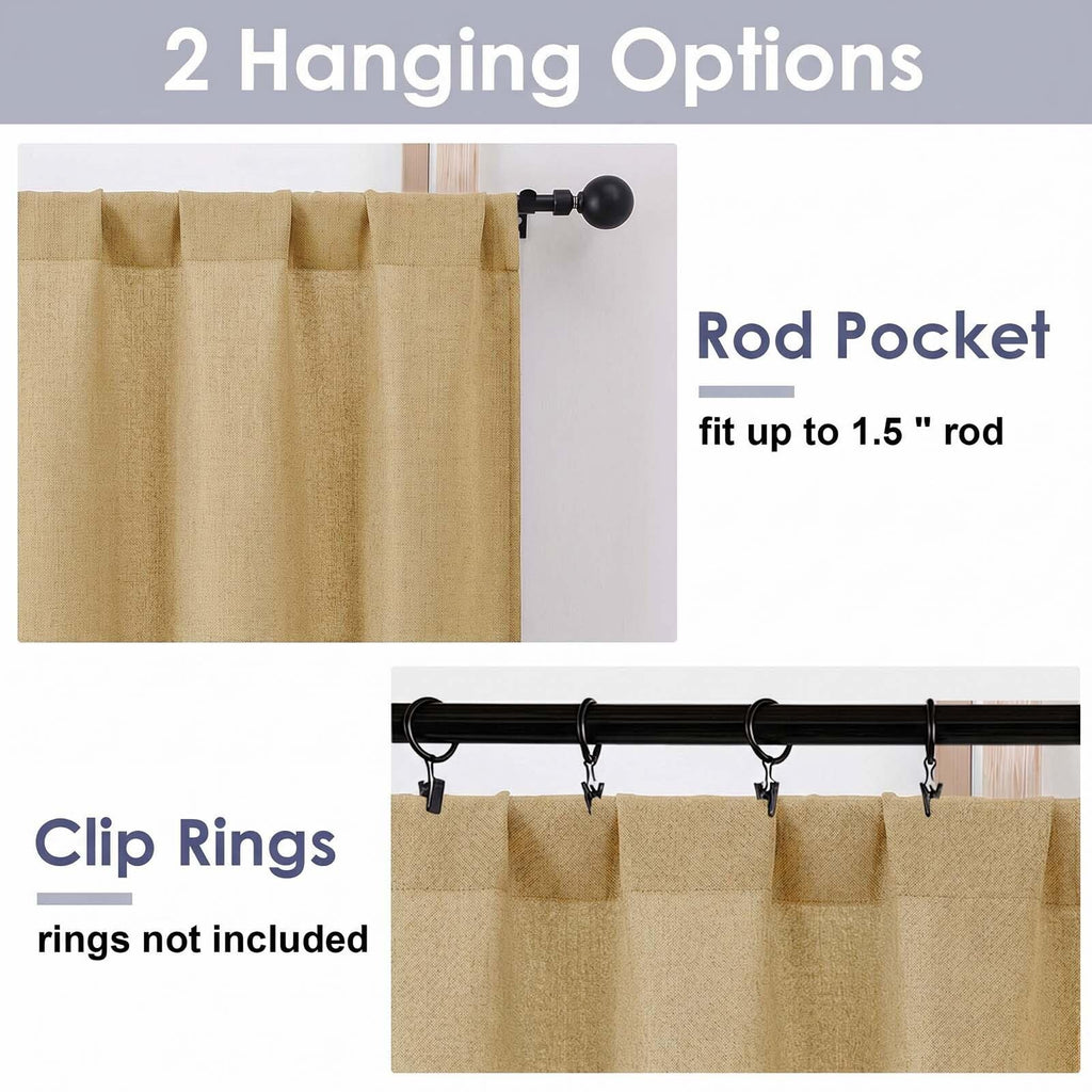 Lace Short Kitchen Curtains 36 Inch Length - Light Filtering Faux Linen Living Room Half Window Curtains, Farmhouse