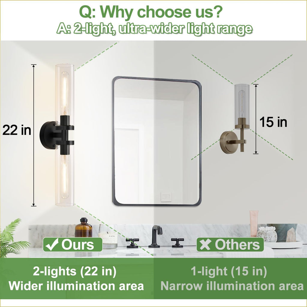 Wall Sconces Set of Two, Hardwired Matte Black Bathroom Sconces Wall Lighting with Clear Glass, Modern Sconces Wall
