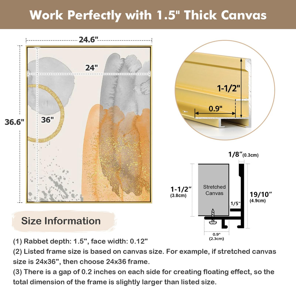 11x14 Canvas Frame for Abstract Landscape Paintings, 1.5" Deep, Gold