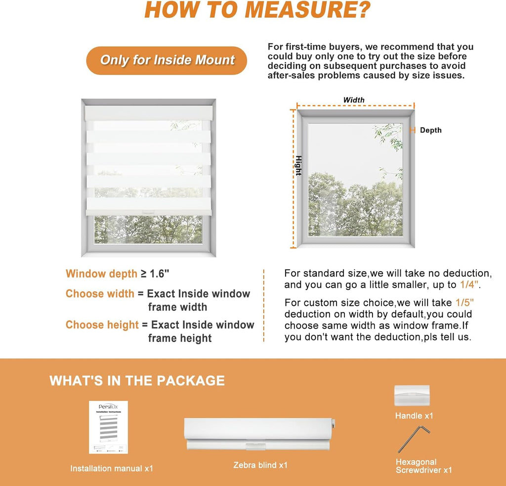 No Drill No Tool Custom Size Zebra Blind Dual Layer Privacy for Day and Night Window Blinds Light Filtering Cordless