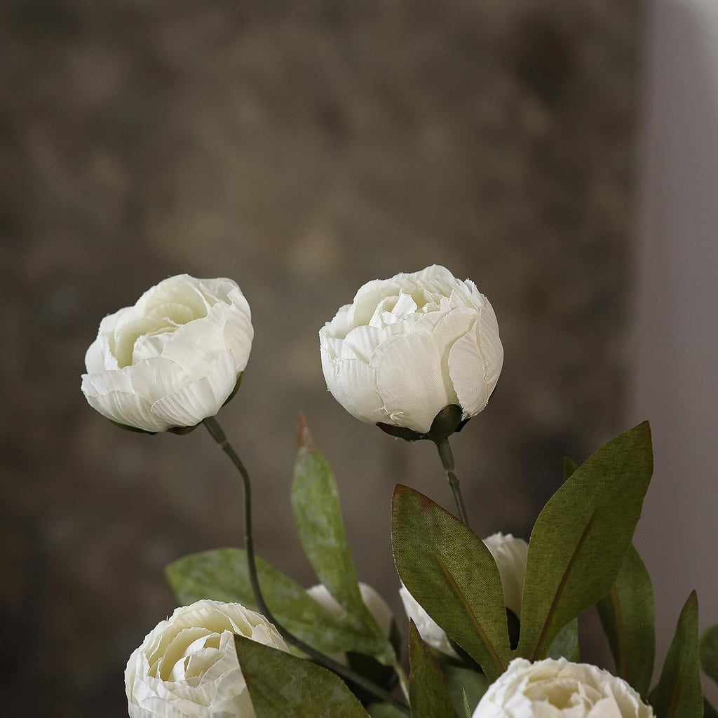 27" Faux Silk Peony Artificial Flowers Stems for Vase (Cream) - Set of 6