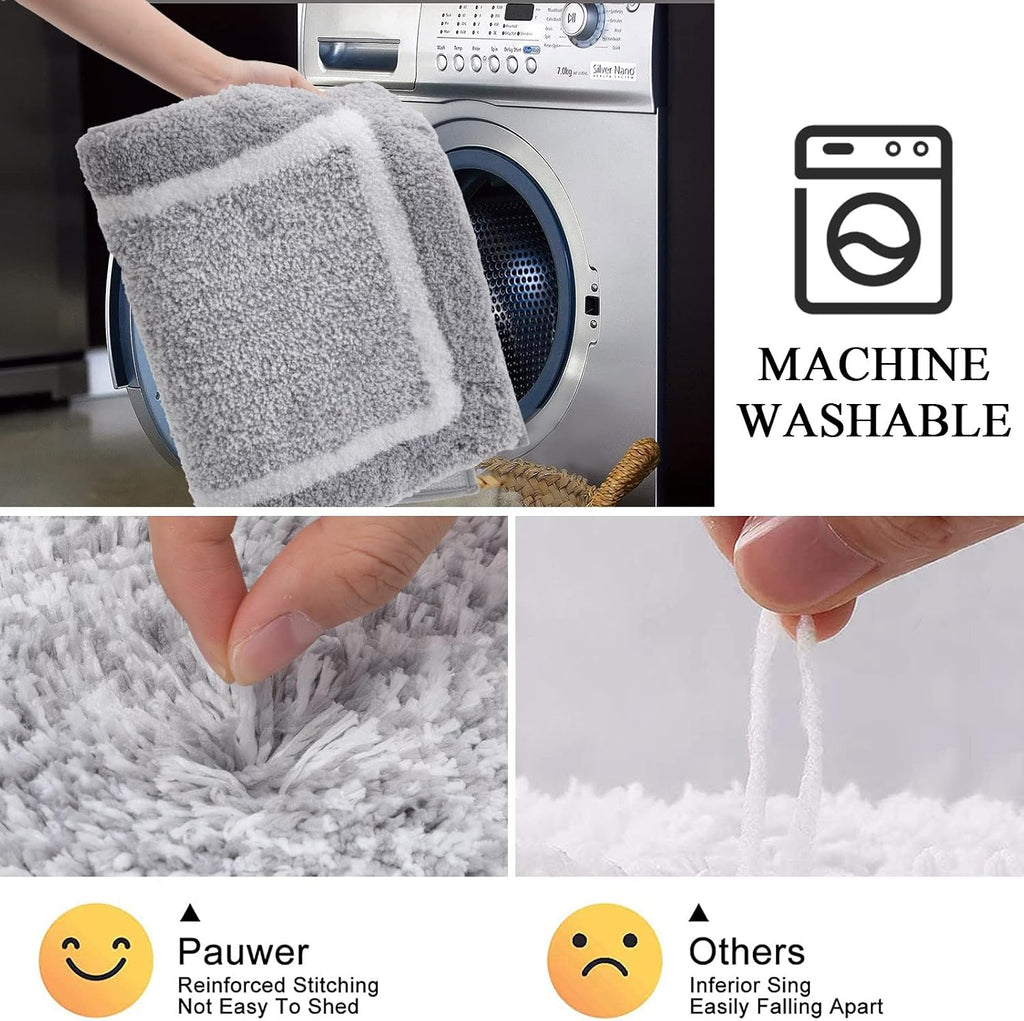 Bathroom Rugs Sets 2 Piece, Non Slip Washable Bath Mat, Light Grey | Soft Plush Microfiber, Super Absorbent Floor