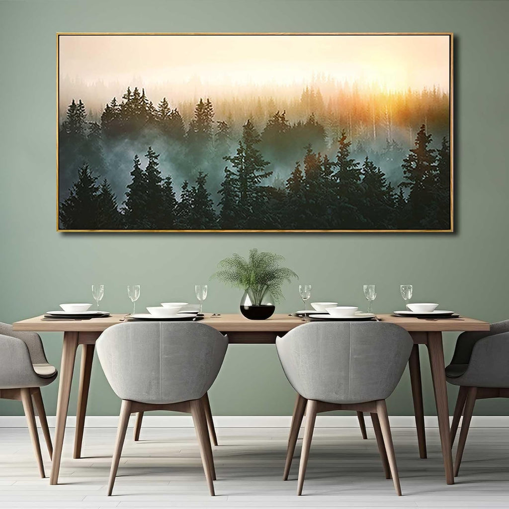 Large Foggy Forest Canvas Wall Art Landscape Mountain Painting Framed Wall Art Living Room Kitchen Office