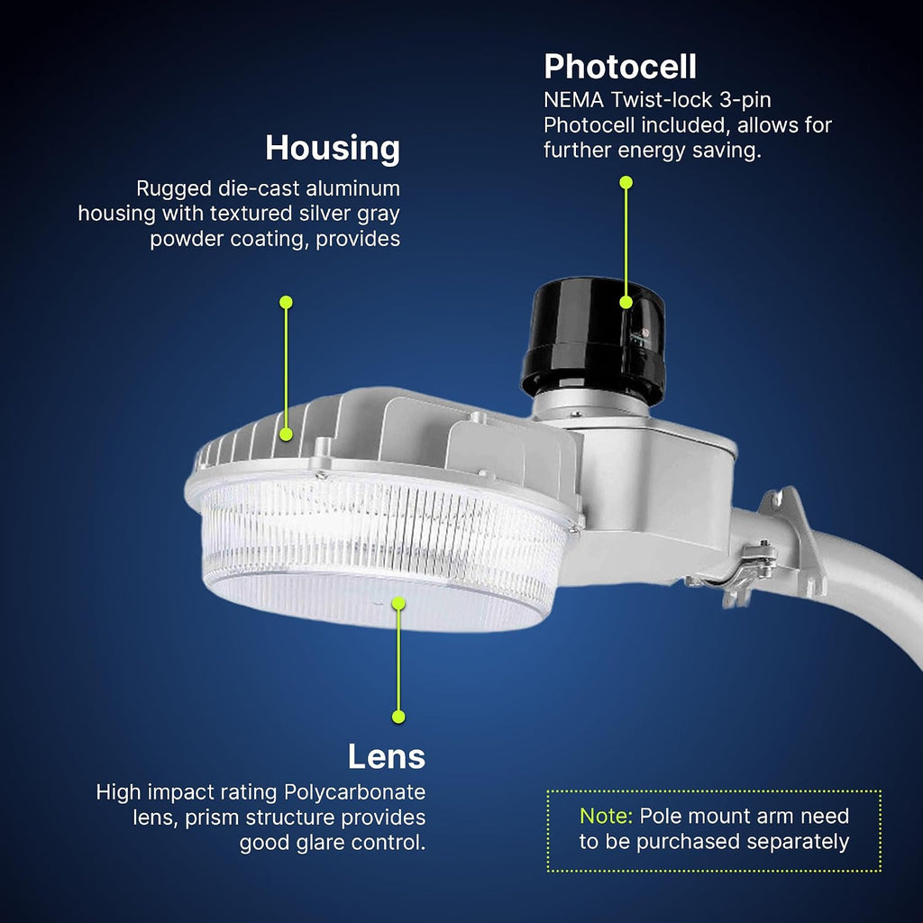 80W LED Dusk to Dawn Outdoor Light - Adjustable Wattage (80/64/48/32W) & 3 Color Temperatures (3000K/4000K/5000K)