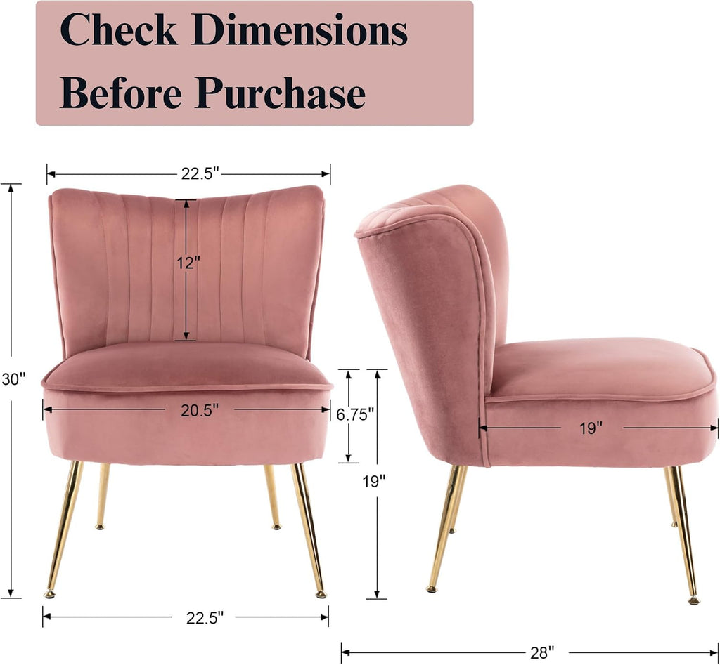 Velvet Accent Chairs Set of 2 Comfy Living Room Chair Armless Slipper Chair Mid Century Side Single Sofa Chair with