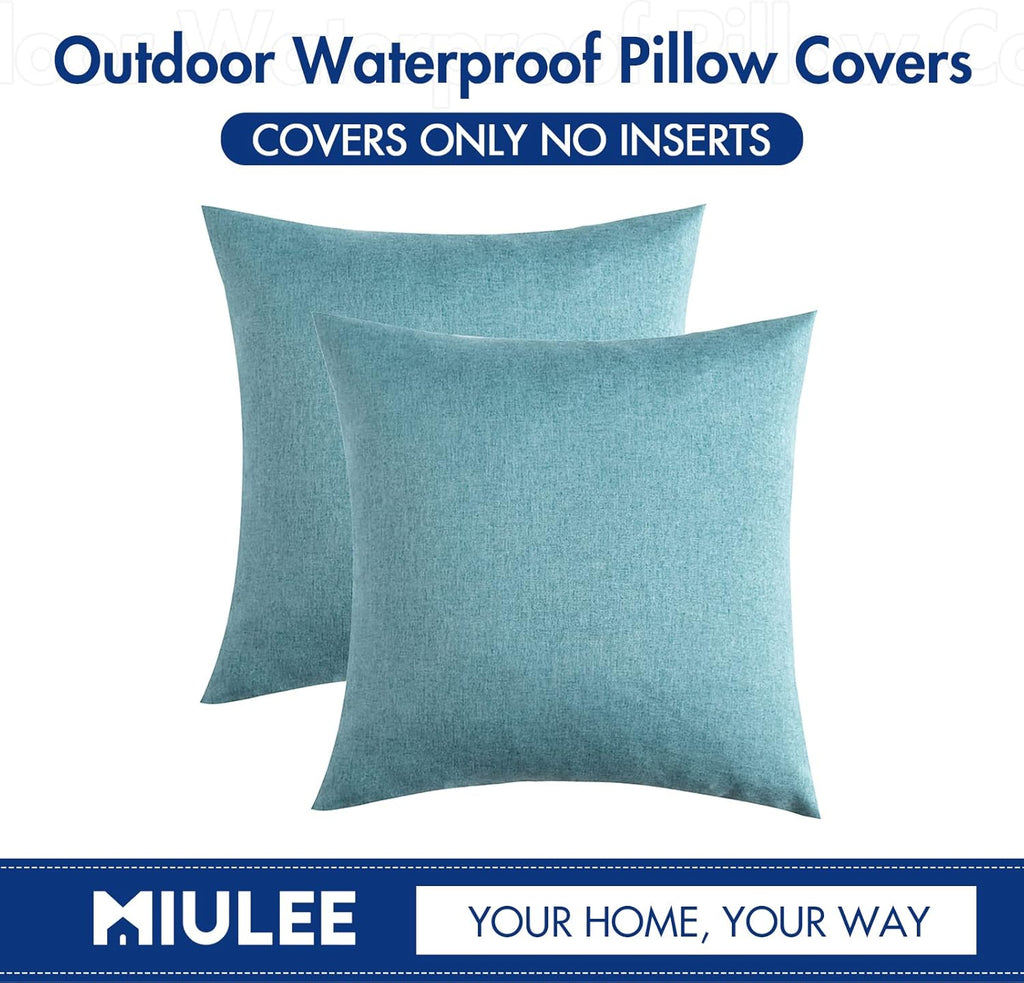 Pack of 2 Decorative Outdoor Solid Waterproof Throw Pillow Covers Faux Linen Garden Farmhouse Coastal Cushion Cases
