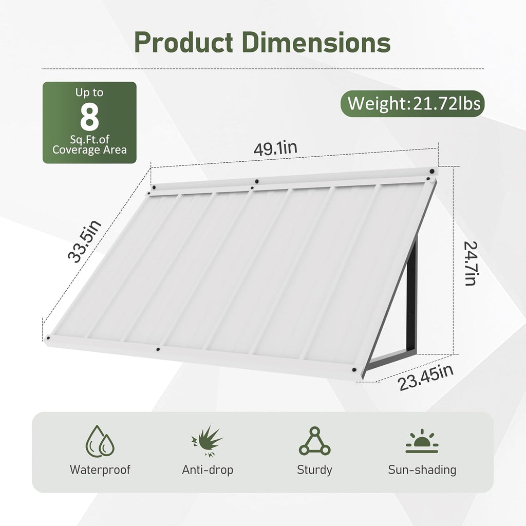 49"×24" Fixed Metal Awning, Window Door Awning, Stable Steel Frame | Outdoor Sunshade Canopy, All-Weather Protection
