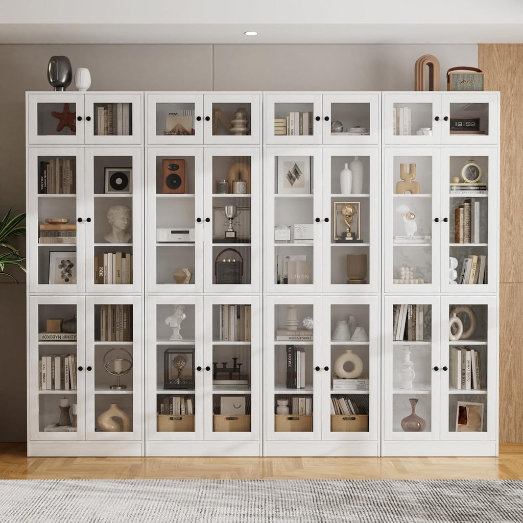 85.5" H Bookshelf Single Pack - Glass Door Design, 7 Tier Book Shelf, Curio Cabinets with Storage