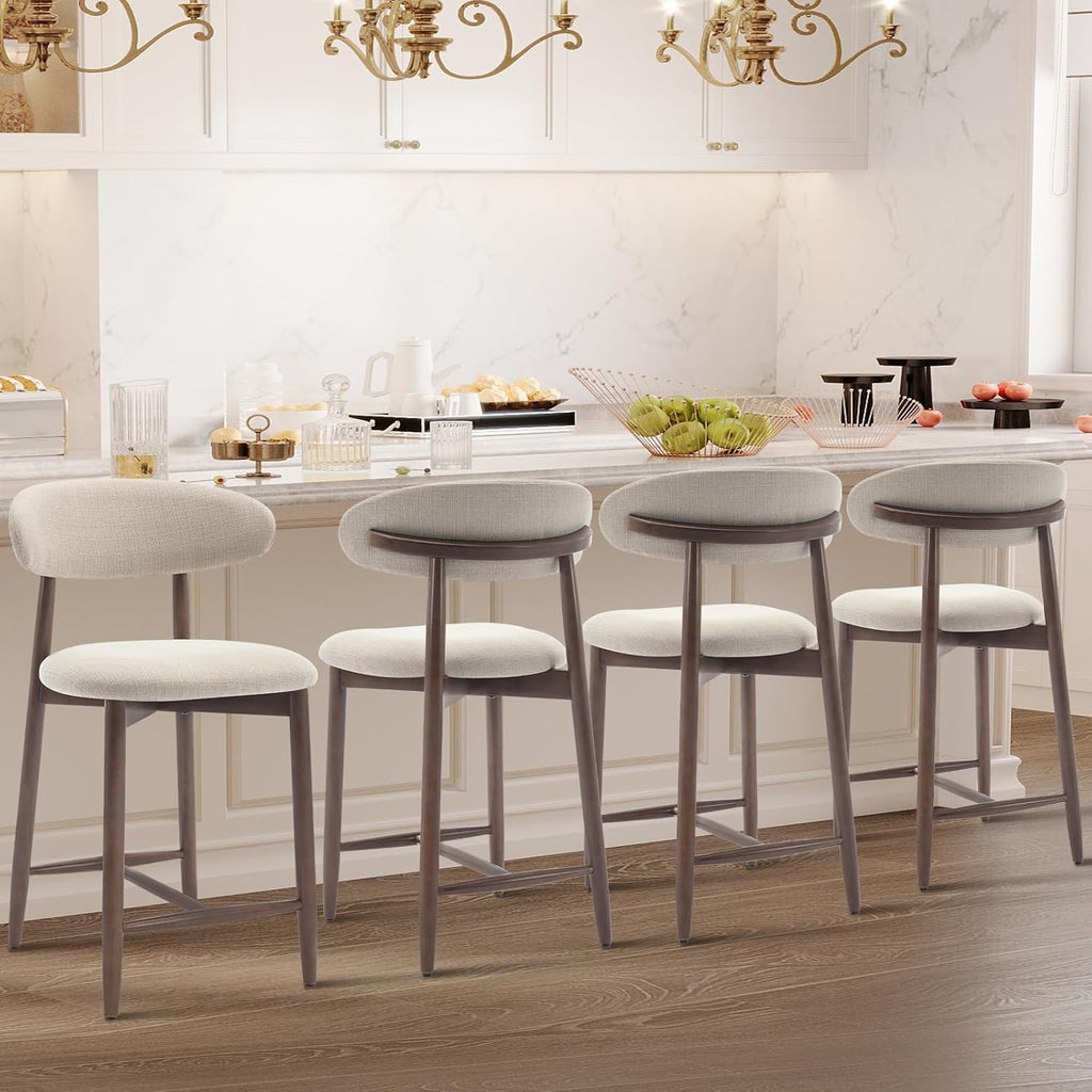 Counter Height Bar Stools Set of 4, Kitchen Bar Stools with Back, Mid Century Modern Upholstered, with Wood Legs